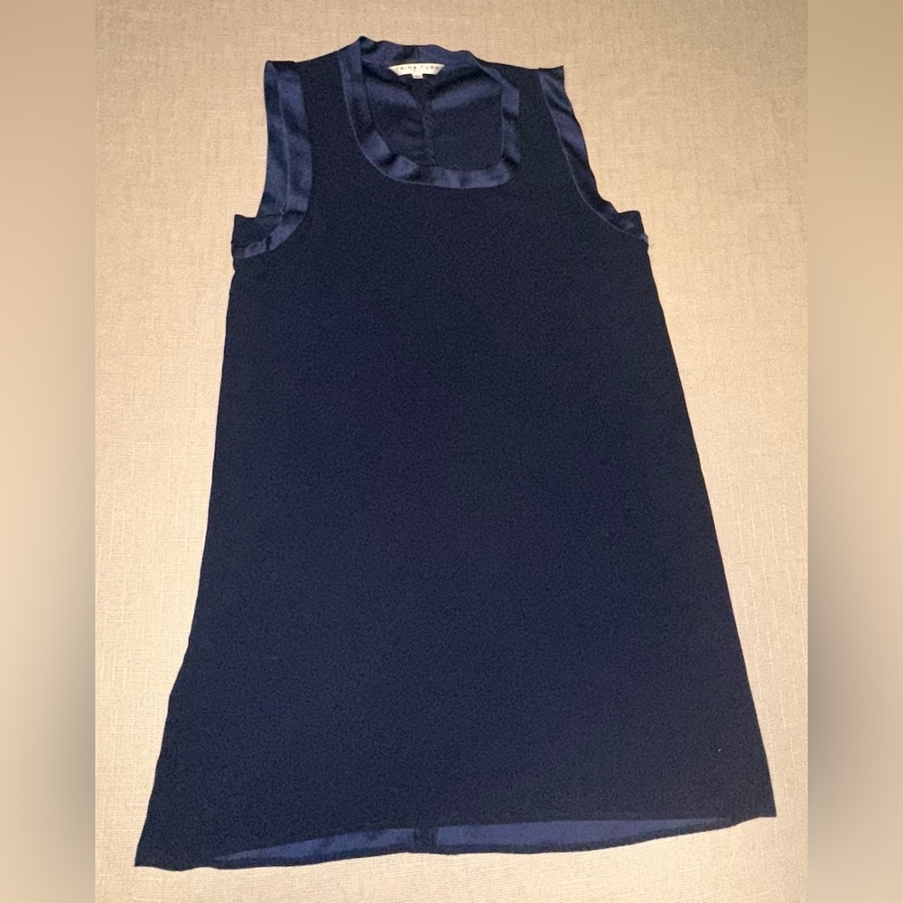 Trina Turk Womens Size Large Navy Sleeveless Shift Satin Trim Dress